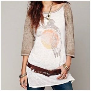 Women's Beige and White Graphic Tunic Top